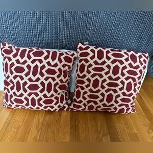 18x18 square pillows with red geometric design